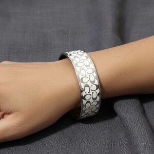 Coach Silver and Cream Patterned Bangle